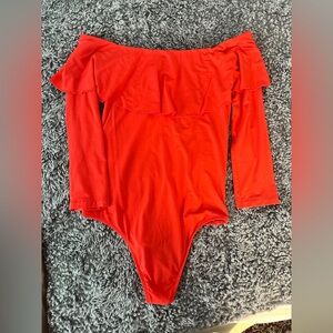 Aritzia Off-Shoulder Red Bodysuit